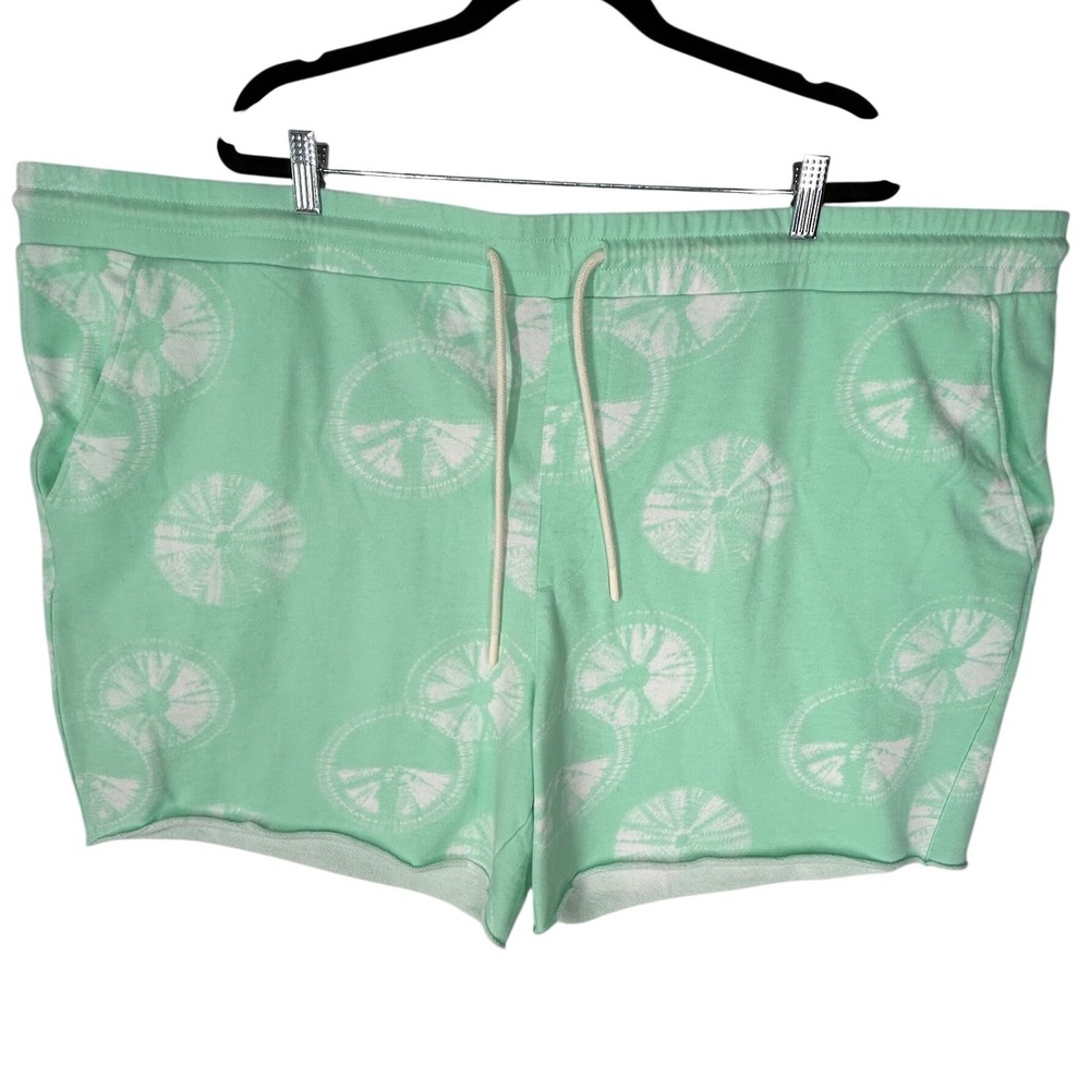 Original Use Green Lime Print Cut Off Sweats Style Shorts Drawstring Men's‎ 5XL